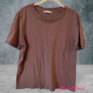 Zara Women's Mauve T-Shirt 100% Pure Cotton Super Breathable Soft Size L